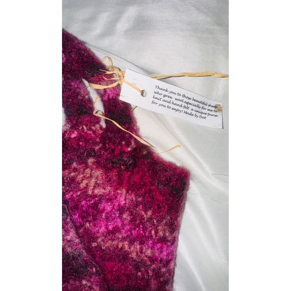 Handmade Wool Felted Boho Mushroom Bag Unique Artisan Tote Burgundy Pink - Picture 2 of 6